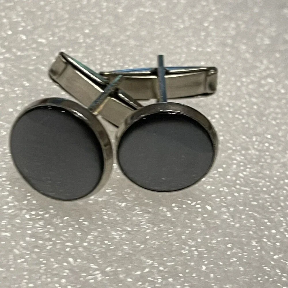 Shiny Round Moonstone Cufflinks Gemstones Silver Tone Cuff Links Tuxedo Formal